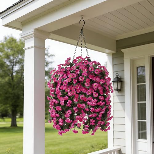 INXUGAO Artificial Fake Hanging Flowers Plants for Outdoor Summer Decoration,2 PCS Faux Silk Fuchsia Orchid Long Vines Stems Bouquet UV Resistant for Wall Home Porch Patio Outside(Pink) - color: B-pink