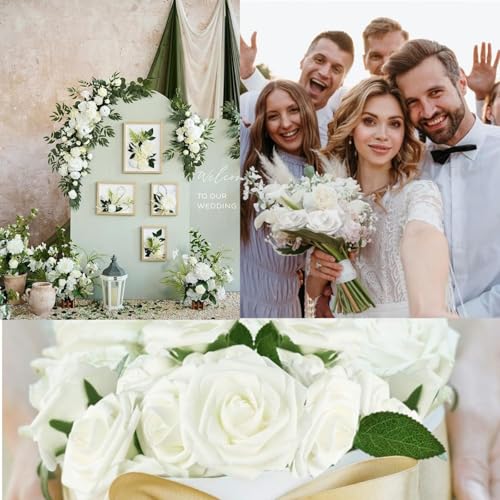 Artificial Flowers Roses with Stems for DIY Wedding Christmas Tree Bouquet Baby Shower Centerpiece Floral Arrangement Party Home Decor Mothers Day Decorations (Cream, 25) - color: Cream, size: 25