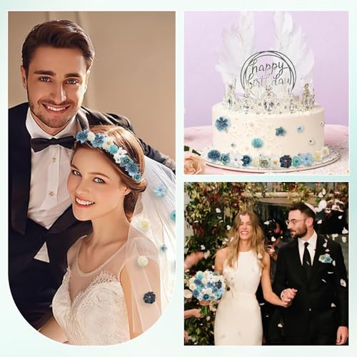 rongflower Faux Flower Heads Mini Blue White Artificial Flower Heads Fake Peony Daisy Rose Flowers Multicolor Small Silk Daisy Flower Heads for Craft Garland Wedding Party DIY Home Decoration,2-4 cm - color: Blue White