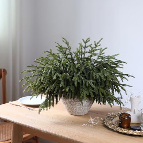 YXZZWL 16 Pcs Christmas Norfolk Pine Branches, 18 Inch Soft Textured Artificial Norfolk Pine Branch Faux Cedar Pine Stem Fake Greenery Picks for Vase DIY Garland Wreath Home Decoration