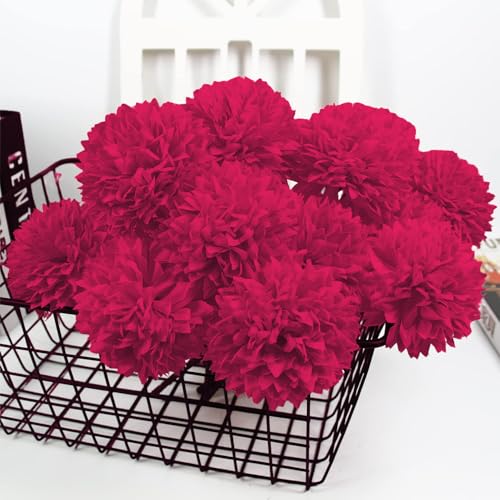 Tinsow 12Pcs Artificial Chrysanthemum Flowers Faux Bright Red Ball Flowers Burgundy Fall for Christmas Autumn Farmhouse Home Decoration (12,Bright Red) - color: Bright Red
