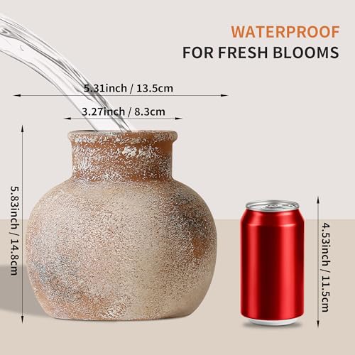 Ceramic Rustic Flower Vase, 5.83 Inch Pottery Modern Vase for Shelf, Tabletop, Vintage Farmhouse Home Decor for Coffee Table, Living Room, Mantle, Fireplace, Entryway - color: Rust 5.83 Inch