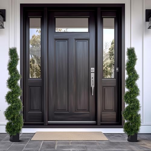 5FT Spiral Artificial Topiary Trees, Artificial Outdoor Plants - Faux Cedar Trees for Front Porch Indoor Outdoor Decor Artificial Plants UV Resistant Set of 2 - size: 5ft
