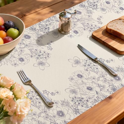 Larponder Summer Colorful Flowers Table Runner, 13x72 Inch | Table Decoration for Spring Seasonal Anniversary Holiday Kitchen Dinning Table Home Party Decor - color: Sketch Flowers-2, size: 13" x 72" (Rectangular)