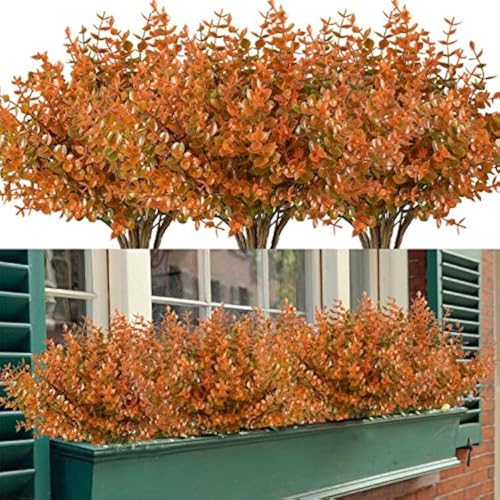 6 Bundles Artificial Grasses Outdoor Fake Grasses for Decoration UV Resistant No Fade Faux Plastic Plants Garden Porch Window Box Décor - color: Autunm
