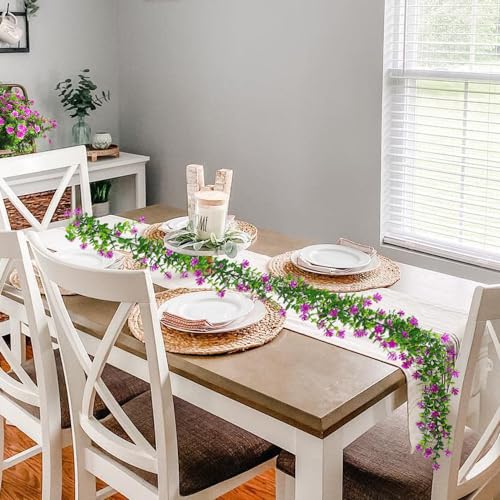 RECUTMS Hanging Garland Plants Artificial Flowers Fake Eucalyptus Greenery Garlands Leaf Garland with Flowers Hanging Faux Vine Plants for Spring Wedding Arch Backdrop Wall Decor 3 Pcs (Fuchsia) - color: Fuchsia