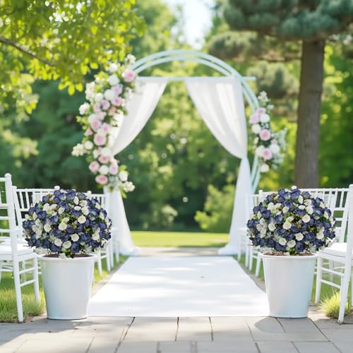 24" Artificial Potted Flowers for Outdoor, Faux Navy Blue Peony | Set of 2 UV Resistant Silk Fake Outdoor Plants & Flowers in Cement Pots for Outside Front Porch Home Indoor Decor - color: Vintage Blue, size: 24" Luxury Peony