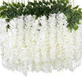 LFF 36 Branches White Wisteria Hanging Flowers, 3.25FT Fake Silk Wisteria Artificial Flowers, Faux Wisteria Garland for Wedding Arch, Party Backdrop, Home & Party Decoration (39 Inches Long) - size: Short/12Pack
