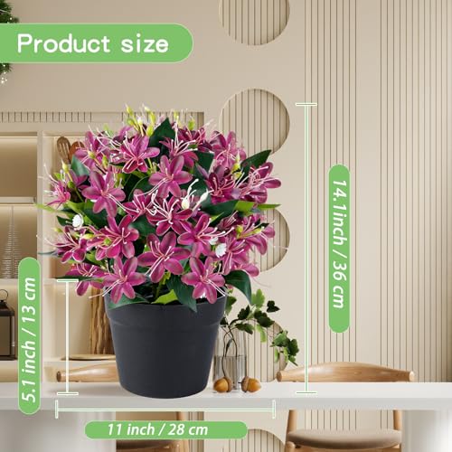 14'' Artificial Plants Fake Lily Flowers in Pot for Home Garden Indoor Outdoor Spring Summer Decorations (Red) - color: Red