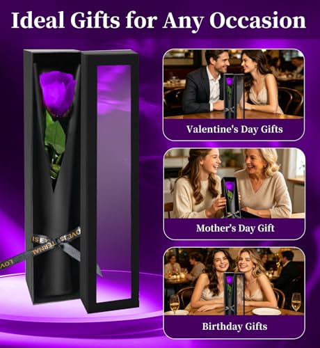 Preserved Flowers for Delivery,Purple Rose Bouquets That Last 5 Years,Birthday Flowers Gifts for Women Mom Grandma Wife Friends,Mothers Day Gift,Romantic Floral for Anniversary or Valentine’s Day - color: Purple, size: Single Rose