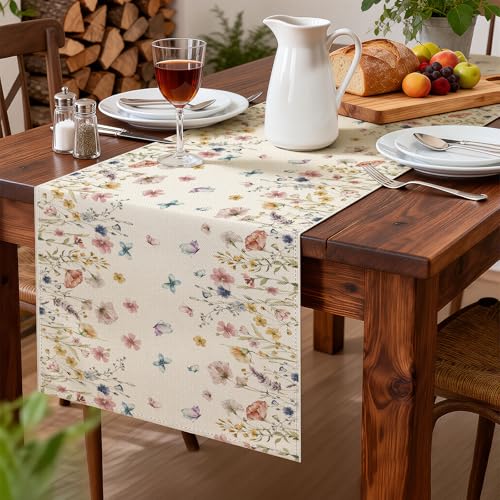 Larponder Summer Colorful Flowers Table Runner, 13x72 Inch | Table Decoration for Seasonal Anniversary Holiday Kitchen Dinning Table Home Party Decor - color: Color Flowers-2, size: 13" x 72" (Rectangular)