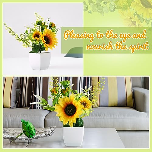 6 Pcs Artificial Sunflower Potted Plants Table Centerpieces Spring Summer Sunflowers with Plastic Pot Artificial Flower Arrangement Wedding Party Decoration Rustic Kitchen Decor (Sunflower Style)