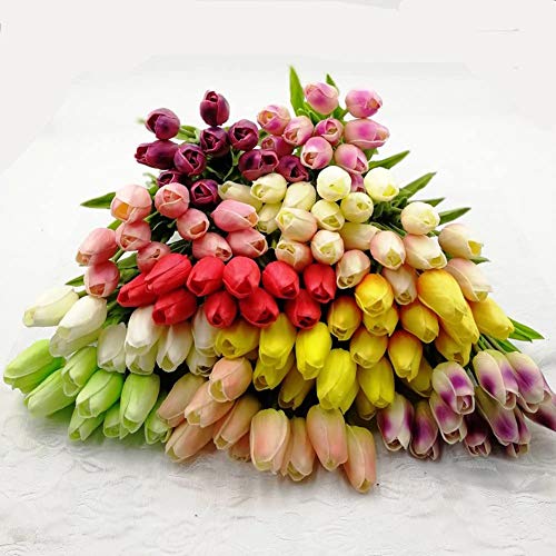 30 pcs Real-Touch Artificial Tulip Flowers Home Wedding Party Decor (Dark Pink) - color: Dark Pink