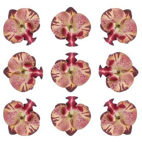 Fake Orchids Artificial Flowers Heads, 3.5''Fake Orchid Heads for Wedding Floral Bouquet Decor DIY Craft Making Bridal Shower Photography Props (80, Pink+Burgundy) - color: Pink+burgundy