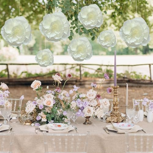 BRT Bearingshui Crepe Paper Flowers Decoration for Wall Total 9 Pcs, Artificial Flowers for Wedding Decor,Flower Backdrop Decor, Baby Bridal Shower Birthday Party, Beige 3D Wall Flowers Decor - color: Beige
