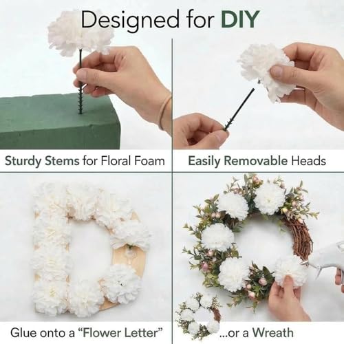 Larksilk 100 Pack Artificial Carnations - Bulk Silk Flowers for Weddings, Mother's Day, Graduations, Easter & Memorial Day - 3.5" Heads, 5" Stems, Real Touch Petals, 18 Colors Available - Cream - color: Cream White, size: 100