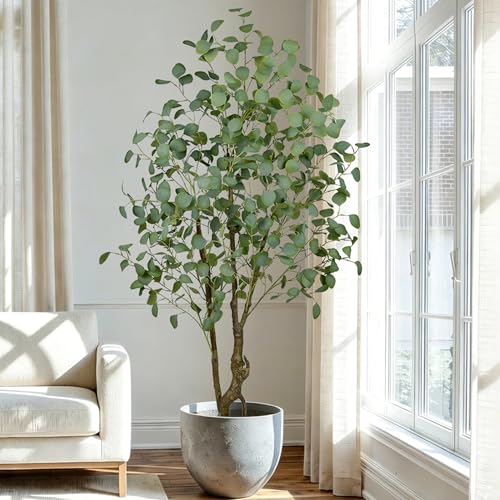 Artificial Eucalyptus Tree 5FT - Large Faux Plants Indoor Tree with 520 Leaves and Realistic Trunks, 60" Tall Fake Tropical Plant in Pot Artificial Floor Plant for Home Living Room Porch Office Decor - size: 5ft