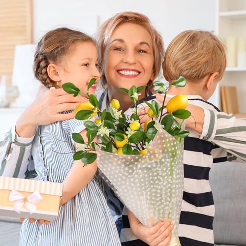 4 Pack Artificial Lemon Branches 8 Heads Per Stem Faux Lemons with Leaves Kitchen Table Centerpiece Decor Fake Lemon Tree for Vases Farmhouse Party Summer Home Yellow Decorations