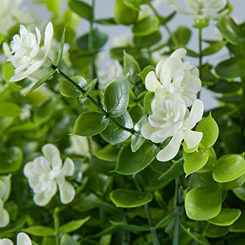 6 Bundles Artificial Flowers, Fake Artificial Greenery UV Resistant No Fade Faux Plastic Plants for Wedding Bridle Bouquet Indoor Outdoor Home Garden Kitchen Office Table Vase(OffWhite) - color: Offwhite