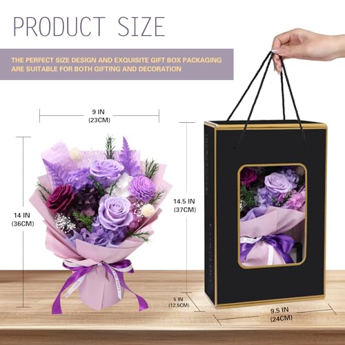 Casaido Preserved Flowers for Delivery, Mothers Day Purple Flower Bouquets with Necklace, Forever Real Roses Anniversary Birthday Valentines Day Christmas Rose Gifts for Women Mom Wife Girlfriend - color: Purple