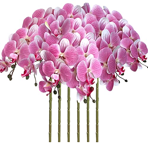 FagusHome 32 Inch Artificial Phalaenopsis Flowers 6 Pcs Artificial Orchid Flowers Stem Plants for Home Décor (Pink) - color: Pink