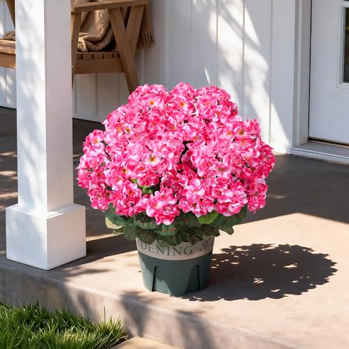 Geraniums Artificial Flowers for Outdoors, 2 Pack Potted Plants Pink Faux Geraniums Bush Artificial Topiaries Realistic UV Resistant Fake Flowers Plants for Planters Outside Gardens Front Door Indoor - color: Pink