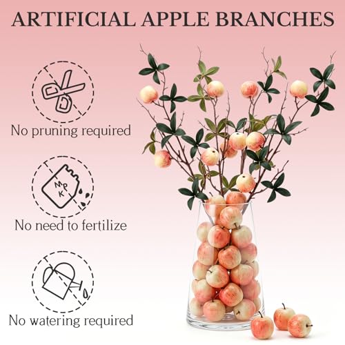 Gresorth 5 Pcs Fake Mini Apple Branch Decoration Artificial Apples Fruit Plant Bouquet Model Plastic Realistic Vivid Pink Apples Imitation Christmas Thanksgiving - color: Small Apple Branch