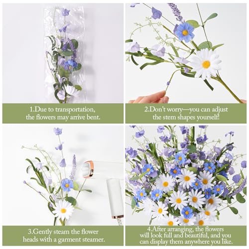 12 Pack Spring Decorations for Home, 3 Colors Flowers Artificial for Decoration, 17 Inch Flores Artificiales para Decoracion with Daisy for Spring Summer Decor - color: Spring - Daisy, size: 12 Pcs