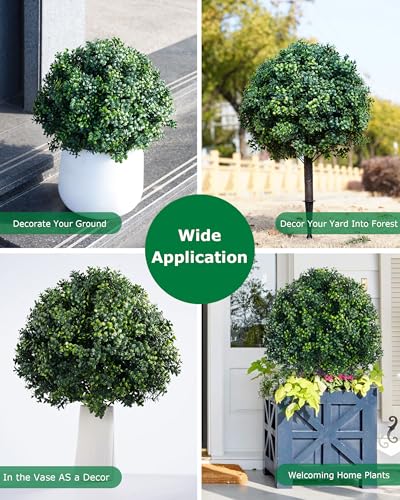 27.6" Artificial Topiary Boxwood Tree, Faux Boxwood Topiary Spheres with Spike, 2 Set Plants Shurbs Tree Waterproof UV Resistant Fake Plants for Outdoor Planter Porch Home Garden Spring Decor - size: 27.6inch-boxwood