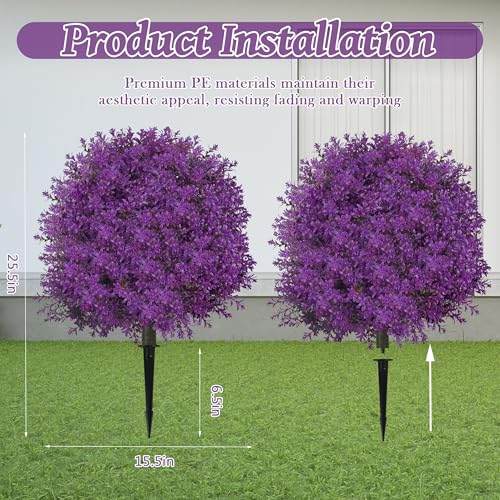 Sunnyglade 25.5" Set of 2 Artificial Lilac Flowers Tree, Faux Lilac Shrub Bushes with Ground Spike, UV Resistant Fake Delphinium Antirrhinum for Indoor, Garden, Yard, Porch, Patio Decor (Rose) - color: Rose