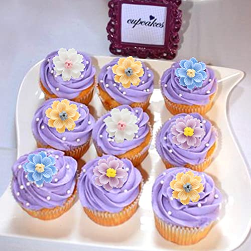 20Pcs Resin Flowers Cupcake Toppers 3D Multicolor Flowers Cake Topper for Bridal Shower Engagement Baby Shower Girls Birthday Wedding Anniversary Fairy Floral Party Table Decorations - color: Flower-3