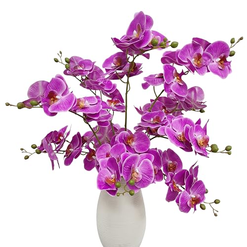 10 Pack Purple Orchid Artificial Flowers Real Touch, 27'' Artificial Fake Faux Silk Orchid Stem Bouquets for Wedding Party Home Garden Decor,Orquideas Artificiales para Decora (excluding the vase) - color: Purple