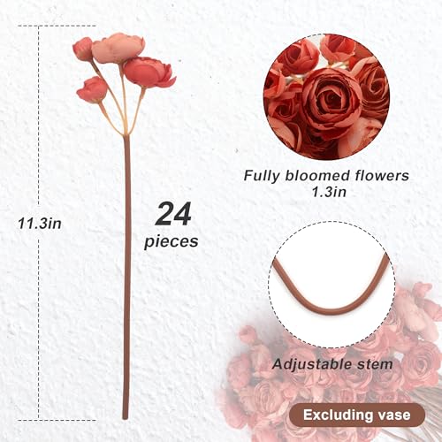 24 Stems Artificial Ranunculus Flowers - 96 Bloom Faux Silk Ranunculus Bouquet for Wedding Decorations, Home Décor, Holiday Arrangements & Large Event Centerpieces (BurntOrange) - color: Burntorange
