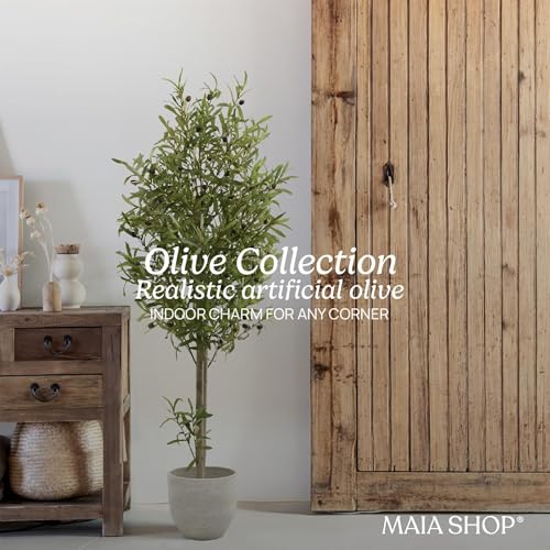 Maia Shop 5ft Artificial Olive Tree Plant for House, Apartment or Office – Realistic Fake Indoor Plants for Living Room, Kitchen, Bedroom, Entryway or Bathroom – Faux Greenery for Home Décor - color: Olive, size: 5ft