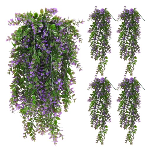 RECUTMS Artificial Hanging Leaves Plants 4Pcs Indoor Fake Vines Ivy Leaves Plastic Greenery Resistant Plastic for Wall Wedding Party Porch Garden Decoration(Purple) - color: Style2-purple