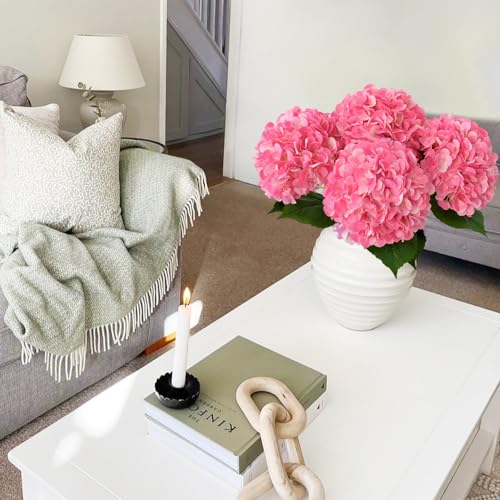 JINWOE Hydrangea Artificial Flowers, 4Pcs 22" Large Lifelike Faux Flowers, Full Fake Artificial Hydrangeas with Stems for Bouquet Table Centerpieces Home (Fuchsia) - color: Bright Pink