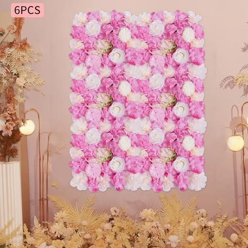 JJIESHENG Flower Wall Panels 3D Flower Wall Backdrop, 6Pcs Artificial Flower Wall Panel Silk Rose Floral Decorative Faux Flower Wall Background for Wedding Home Decoration (White, Pink, 15 * 15in) - color: White, Pink