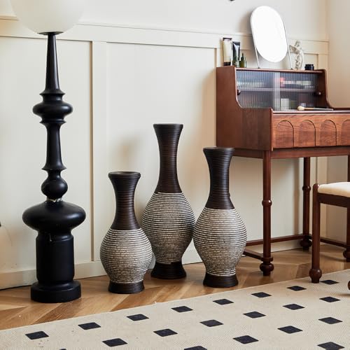 Floor PVC Decorated Vases Set of 3 for Gorgeous Home Decoration Large Classic PVC Vases 20in/24in/28in Height(Brown+White) - color: Brown+white