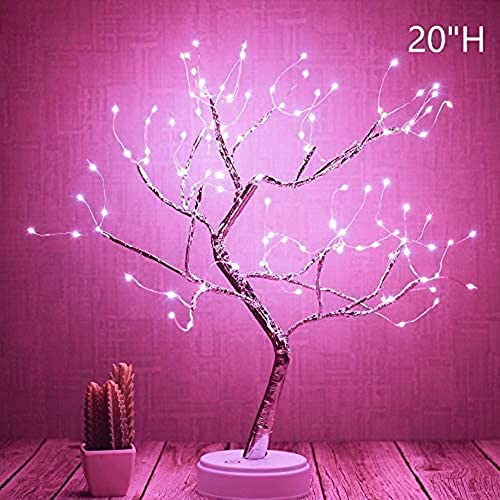 FUCHSUN Bonsai Tree Light 108 LED Fairy Tree Lamp Branches Adjustable Battery and USB Operated (Pink Glow Silver Branch) - color: Pink Glow-silver Branch