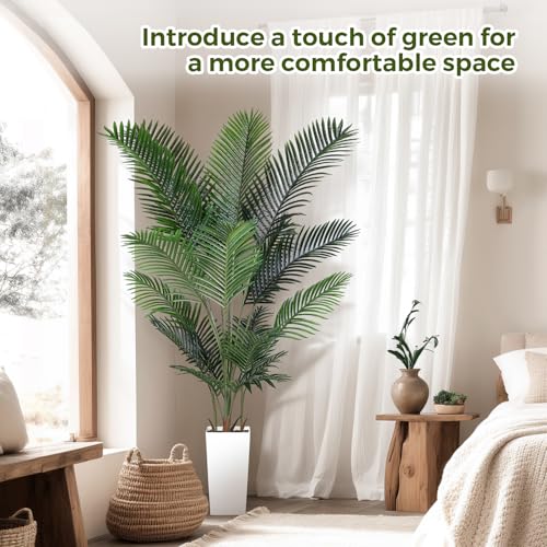 Jocoevol Artificial Golden Cane Palm Tree 7FT, Artificial Palm Tree with Pot, Fake Palm Tree for Home Living Room, Tropical Palm Tree for House Warming - size: 7ft