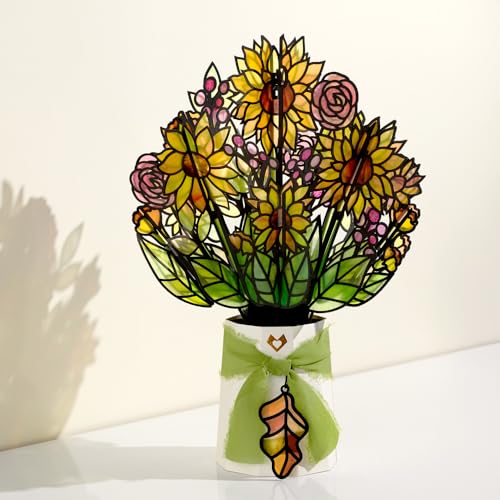 Lovepop Golden Hour Sunflower Suncatcher Bouquet - 3D Sunflower Bouquet for Friend, Wife, Teacher, Her (Mother's Day, Thanksgiving, Birthday, Thank You, Anniversary) 12" - Blank Notecard & Envelope Included - color: Golden Hour Sunflower Suncatcher Bouque