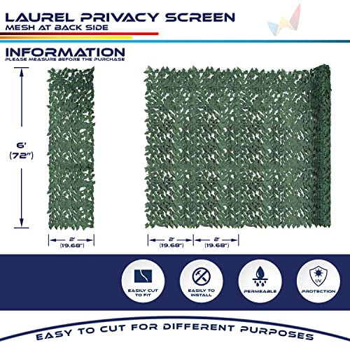 Windscreen4less 6'x8' Faux Leaf Privacy Fence Screen Artificial Laurel Leaves Fence Cover Wall Decoration for Patio Porch Deck Balcony Yard Indoor Outdoor (Dark Green) - color: Laurel Leaf-Dark Green, size: 6' x 8'