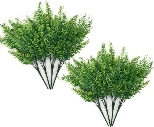 CATTREE Artificial Ferns Shrubs Fake Fern Leaves Boston Grass 8 Pack, Plastic Greenery Plants Bushes for Home Indoor Outdoor Garden Verandah Kitchen Planter Filler DIY Wedding Party Decoration 8 Pcs - color: Boston Fern - 8 Pcs