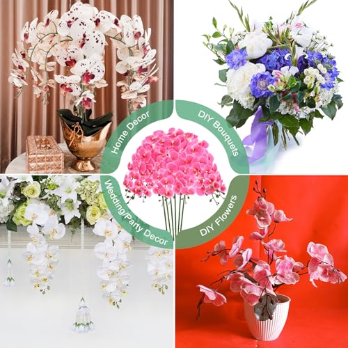 M METERXITY 6-Pack Artificial Orchid Flowers 9 Large Petals 37 Inch Faux Phalaenopsis Silk Bouquets Real Touch Rose Red Fake Orchids for Home/Wedding/Christmas/Party/Garden Office - color: Rose Red