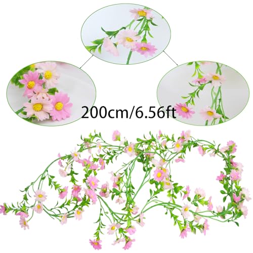 CISDUEO Artificial Daisy Flowers Vine Silk Wildflower Garland Spring Fake Flower Vine Hanging Ivy Light Pink Daisy Flowers Green Leaves for Wall Party Wedding Arch Floral Decor Indoor Outdoor Ceremony - color: Light Pink-2