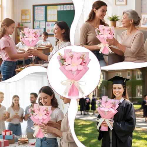 Crochet Flowers Bouquet Handmade Crochet Flowers Completed Crochet-Tulip-Flowers for Wedding Anniversary Birthday Graduation Gifts Birthday Home Decor, Pink