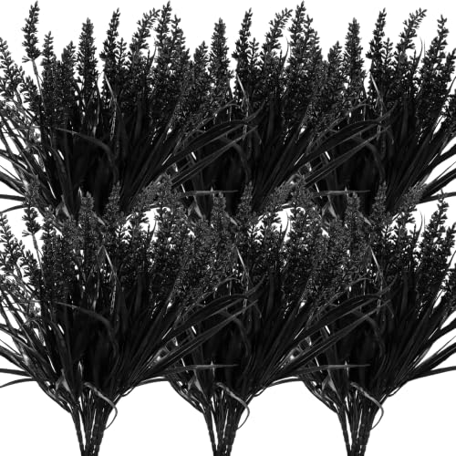 RECUTMS Fake Black Plants 14.6" UV Resistant Halloween Faux Outdoor Flowers | 12Pcs,Faux Wheat Grass with Flowers Artificial Fern Fall Stems for Autumn Hanging Planter Pathway Window Box Garden Decor - color: Black