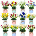 Suncalla Set of 12 Artificial Flower Tulip in Vase 8.66 Inches Floral Decor Spring Faux Tulip with Pots Fake Flower Centerpieces for Tables Home Bathroom Office Wedding Farmhouse Decoration - style: Tulip