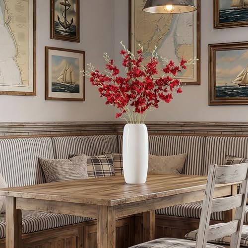 Artificial Orchid Silk Fake Red Flowers 5PCS Long Stem Artificial Flowers that Look Real Dancing Lady Orchids for Tall Vase Outdoor Home Wedding Party Office Decoration - color: Red