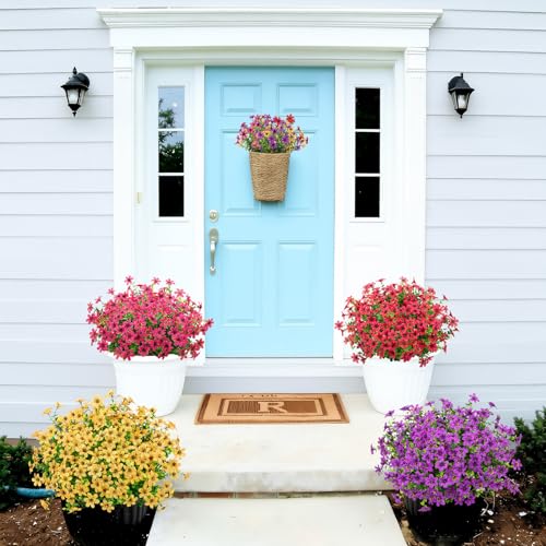 Bassion 20 Bundles Artificial Flowers for Outdoors Decorations, UV Resistant Faux Plants Fake Silk Flowers for Outside Daisy Hanging Planters Window Box Front Door Porch Patio Yard Home Decor - color: Mix Color